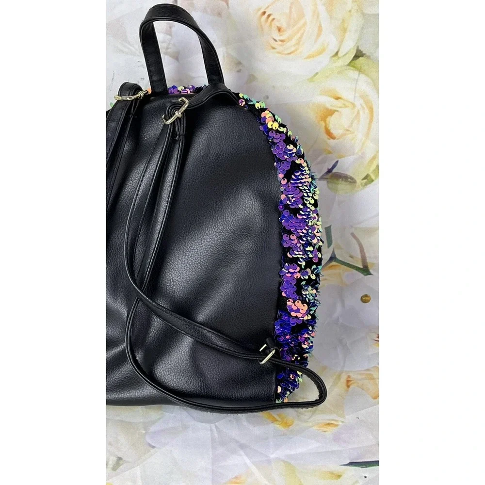 JUSTICE Backpack Purse Monogram Letter G Flip Sequins Multi-color Purple Gold
